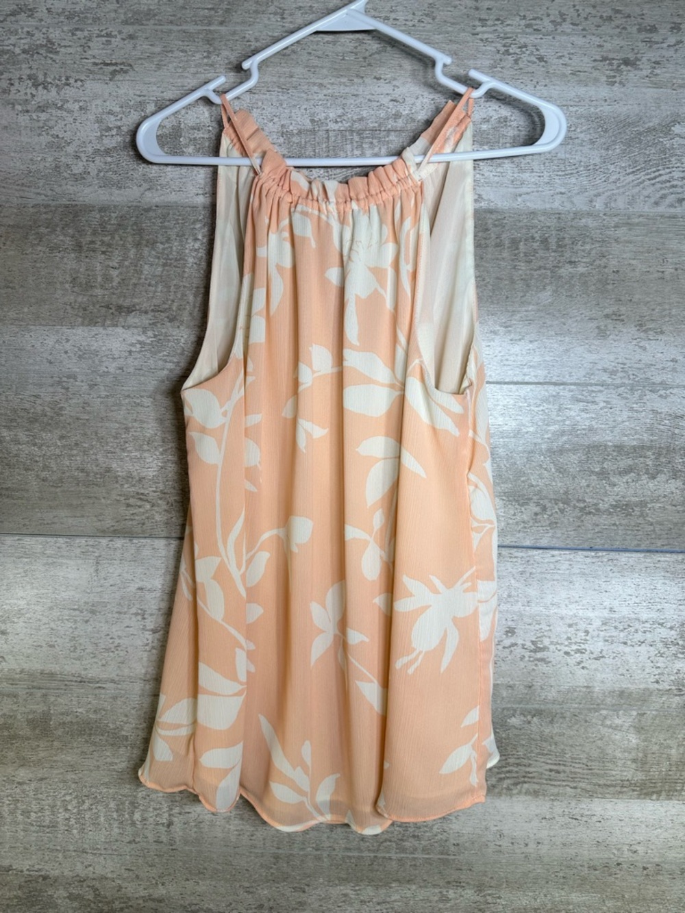Ophelia Roe Peach & White Floral Crinkle Chiffon Halter Blouse Size Large